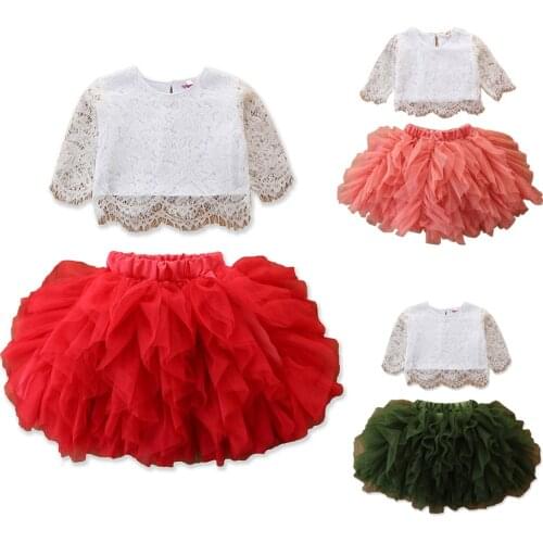 Children Girls Clothes Set Fashion Lace Long Sleeve Tops T-shirt Lace Tutu Skirt Dress Outfit Set Toddler Outfits Girl Clothing