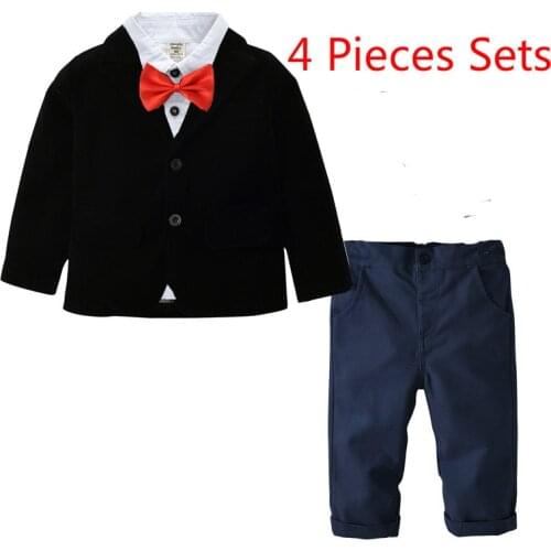 Blazers Blouses Pants Bow Tie 4pcs/set Suit for Boy Single Breasted Boys Suits for Weddings Costume Garcon Mariage Boys Blazer
