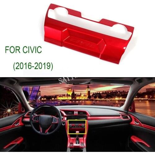 1PC Carbon Fiber Red ABS Central Air Condition Trim For Honda CIVIC 2016 2017 Interior Accessories