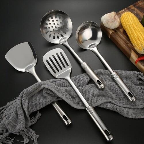 Stainless Steel Cooking Utensils Heat Proof Frying Spatula Rice Spoon Meat Fork Tools Kitchen Food Cookware Accessories