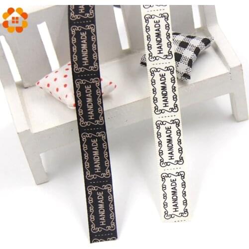 Width 13MM 5Yard/Lot Beige / Black Printed Handmade Design Ribbon For Wedding DIY Crafts Gift Packing Belt & Sewing Accessories