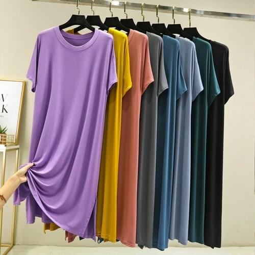 Fdfklak Summer Short Sleeve Nightdress Nightwear Comfy Home Dress Loose Modal Long Sleepwear Sexy Casual Women Pyjamas