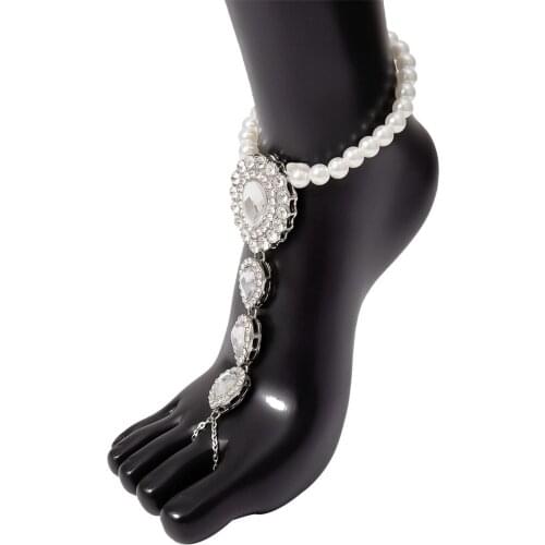 Fashion Rhinestone Pearl Anklet Women Ankle Bracelet Beach Imitation Pearl Barefoot Sandal Anklet Chain Foot Jewelry