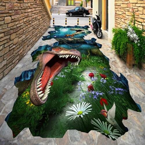 Custom 3D Stereo Outdoor Floor Painting Primitive Dinosaur Photo Wall Mural Wallpaper Wear Non-slip Waterproof 3D Flooring Tiles