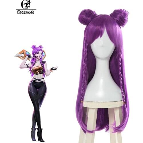 ROLECOS LOL K/DA Cosplay Hair Kaisa Cosplay Headwear Game LOL KDA 80CM Long Purple Heat Resistant Synthetic Hair Perucas
