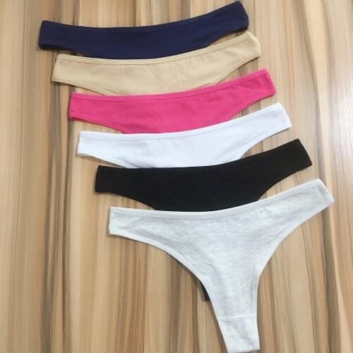 6 Pieces Cotton Thong Panties Women Underpants Plus Size XXL Solid Color Underwear Female Comfortable G String Lingerie Tanga