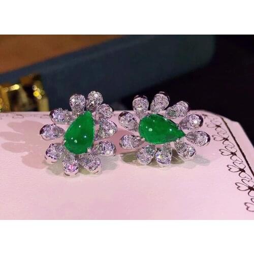 Fine Jewelry 1.11ct and 1.07ct Real 18K White Gold AU750 100% Natural Emerald Gemstones Colombia Origin Stud Earrings for Women