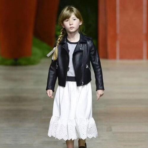 1-8 Years autumn winter children clothing Girls pu leather Lapel zipper leather pu jacket Children fur jacket tops girls coats