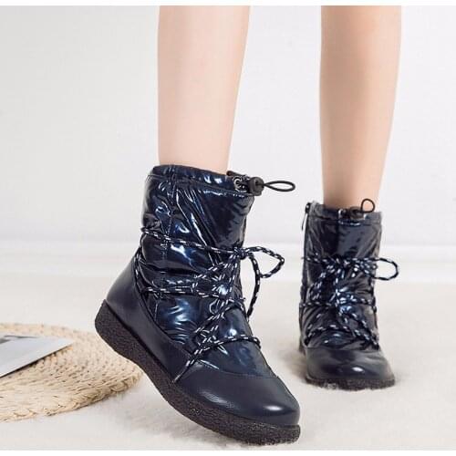 Women Boots 2021 Fashion Leather Snow Boots Women Lace Up Waterproof Winter Boots Women Shoes Plush Keep Warm Ladies Shoes