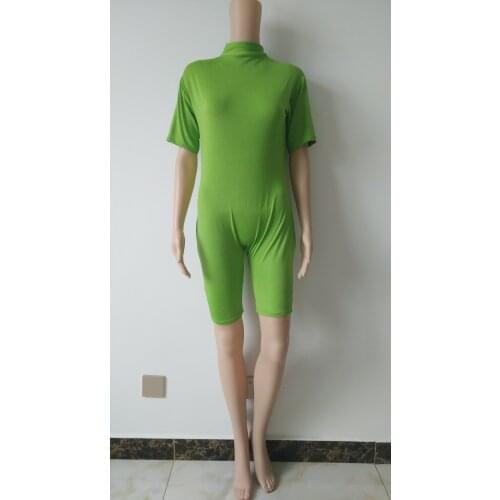 Womens short Sleeve Turtleneck Unitard spandex Bodysuit Costumes Body Tights back zipper