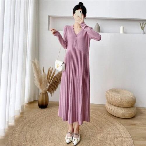 2021 Fashion Over-The-Knee Long Knitted Dress Womens Autumn And Winter New Loose Pleated Base Sweater Female Jumper Tops M587