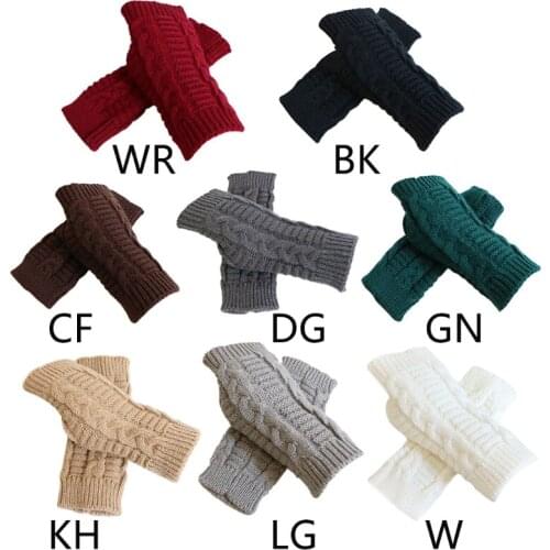 Unisex Winter Warm Knitted Fingerless Gloves with Thumb Hole Chunky Crochet Solid Color Half Finger Mittens Arm Warmers