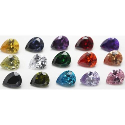 1PCS Per Colors Total 15pcs Size 4mm ~ 10mm Pear Shape Loose Cubic Zirconia Stone Synthetic CZ