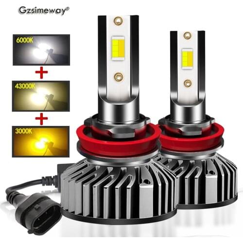 2PCS Tricolor Car Light H11 LED H4 H7 H8 H9 9005 HB3 9006 HB4 H3 H27 881 HIR2 Headlamp Bulbs ZES Chip 20000LM 12V Auto Fog Lamp