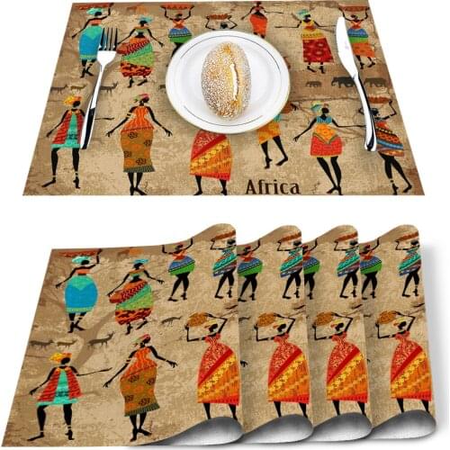 4/6pcs Set Table Mats African Woman Dance Culture Vase Printed Table Napkin Kitchen Accessories Home Party Decorative Placemats