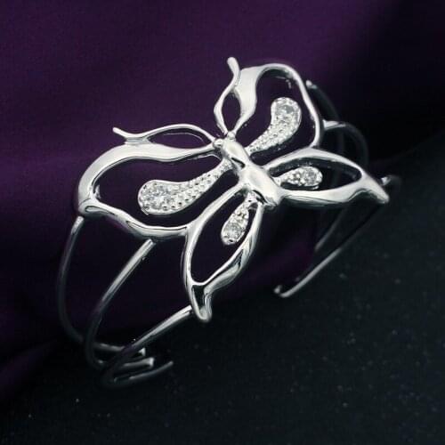 925 Free Shipping Sterling Silver Bangle Bracelet, 925 Silver Fashion Jewelry Inlaid Butterfly Bangle /Agvaiyca Ajxajbea
