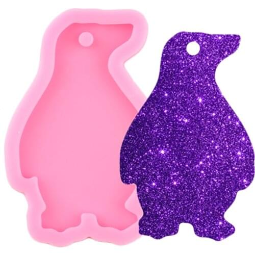 Shiny Glossy Penguin Keychain Silicone Mould Epoxy Resin Keychain Molds Polymer Clay Pendant Mold Jewelry Making Necklace Moulds
