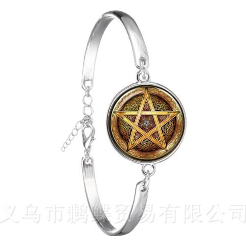 Pentacle Bracelet Tree of Life Pattern Picture 18mm Glass Cabochon Jewelry Silver Plated Bangle For Women Men Creative Gift