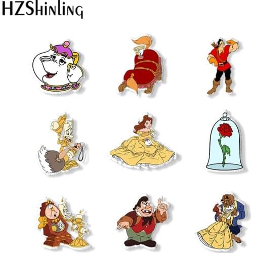 2021 New Fashion Beauty and the Beast Acrylic Brooch Pin Handcraft Epoxy Resin Clothing Badge Pins