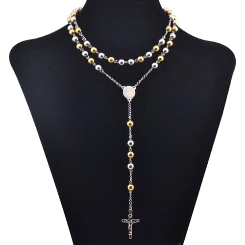 Womens Gold Silver Color Stainless Steel Rosary 4/6/8mm Beads Chain Female Fashion Sweater Necklace Bijoux Femme