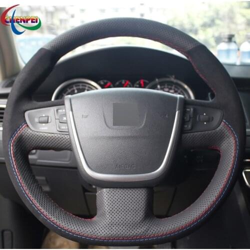 DIY Hand-Stitched Black Leather Suede Steering Wheel Cover For Peugeot 508 2011-2018 508 SW 2011-2018 Car Interior Accessories