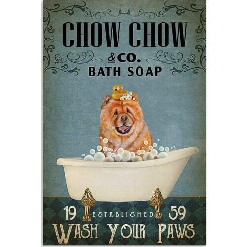 Chow Chow Dog Take A Shower Tin Sign Bathroom Rules Family Hotel Gym Door Wall Decoration Vintage Metal Tin SignBest Bathroom