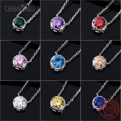 925 Sterling Silver Round Shape Zircon Long Chain Necklace for Women Wedding Fine Jewelry Gift Simple Necklace