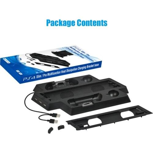 For PS4 Pro/Slim Vertical Stand Cooling Fan Cooler with Dual Move Cotroller Charging Dock 3 HUB Charger Station