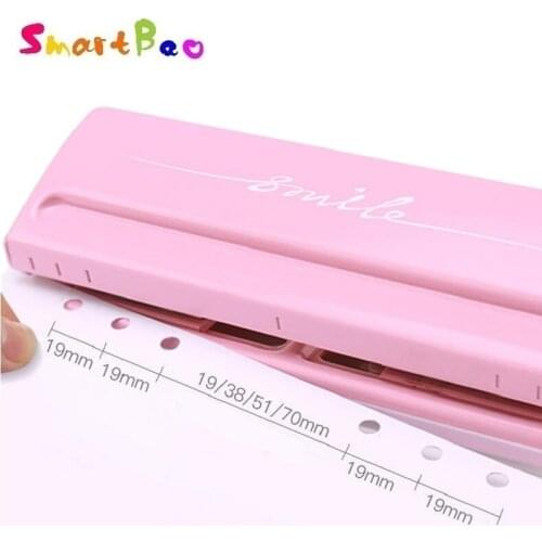 6-Hole Standard Punch Adjustable Hole Punch for Handmade Loose Leaf and Bullet Journal Inner Page; Pink,White; 6 Sheets Capacity