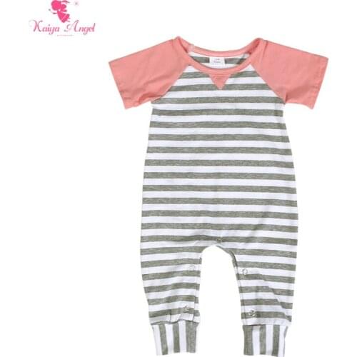 Kaiya Angel Newborn Baby Spring Hemp Ash Striped Cotton Rompers Summer Children Clothing Boy Toddler Girl Outfits Wholesale