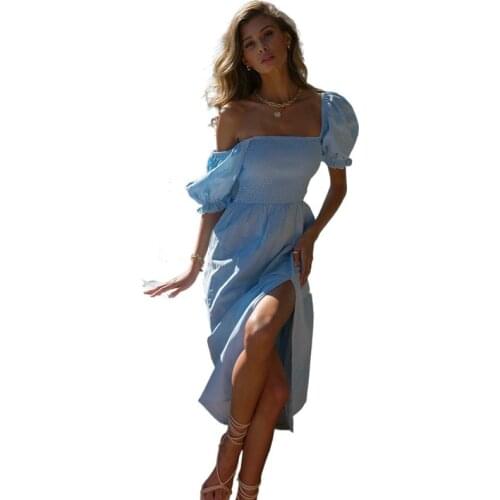 Summe Dress Femme Robes Women Short Sleeve Dresses Self-Cultivation Split Midi Dress For Womens Clothing 2021 Bohemia Vestidos