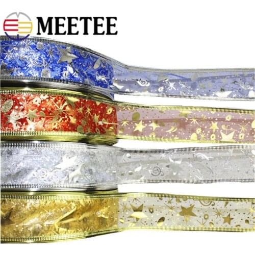 Meetee 20yards 38/50mm Colorful Printed Gold Lace Christmas Ribbon DIY Hand Home Gift Wrapping Decoration Craft Wrappings Supply