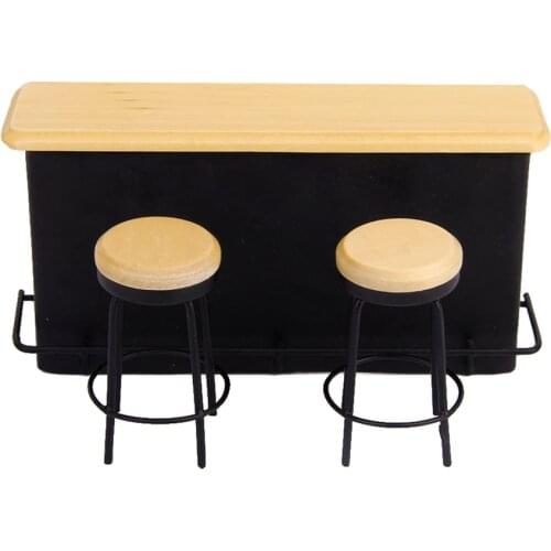 Unisex 1/12 Dollhouse Miniature Bar Furniture Table and 2 Chairs Class Pretend Play Furniture Toys Doll House Decor Kitchen Acce