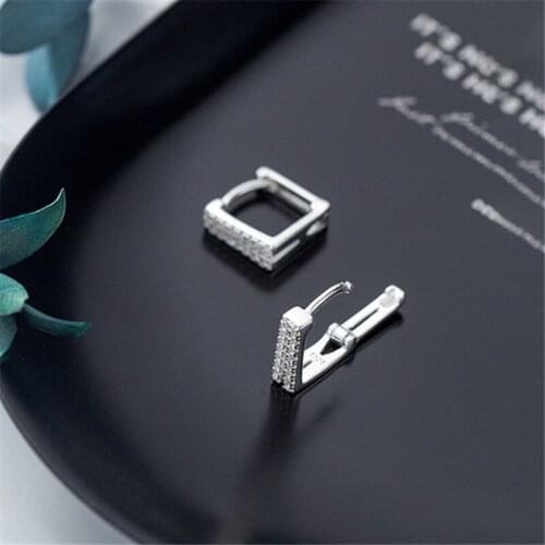 925 Sterling Silver Crystal Square Charm Stud Earrings For Women Girl Elegant Party Jewelry Prevent Allergy eh313