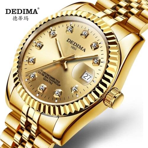 DEDIMA Luxury Watches for Mens Lover Top Brand Gold Waterproof Luminous Business Women Quartz Wristwatches Reloj Hombre Relojes
