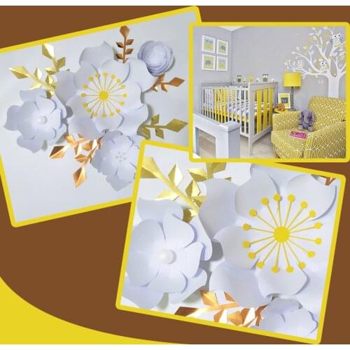 Handmade White Rose DIY Paper Flowers Gold Leaves Set For Party Wedding Backdrops Decorations Nursery Wall Deco Video Tutorials