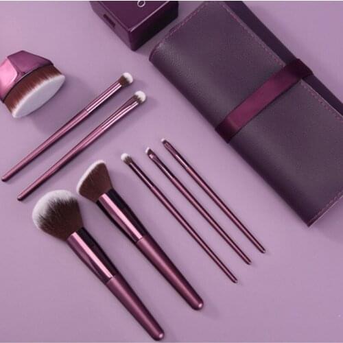 8pcs high quality purple wooden handle makeup brush set violet top quality tapered Oval Foundation Brush chubby body brushes