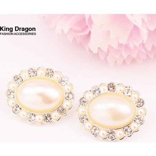 New Arrival Rhinestone Pearl Button Shank Back Used On Flower Decoration 21MM 5PCS/Lot Silver Color KD433