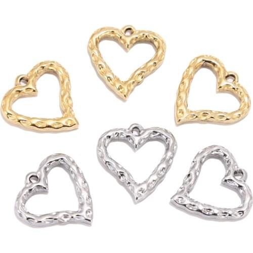 5pcs Gold Tone Stainless Steel 21*22mm Charm Hollow Heart Embossing Pendants For DIY Jewelry Necklace Making Findings New