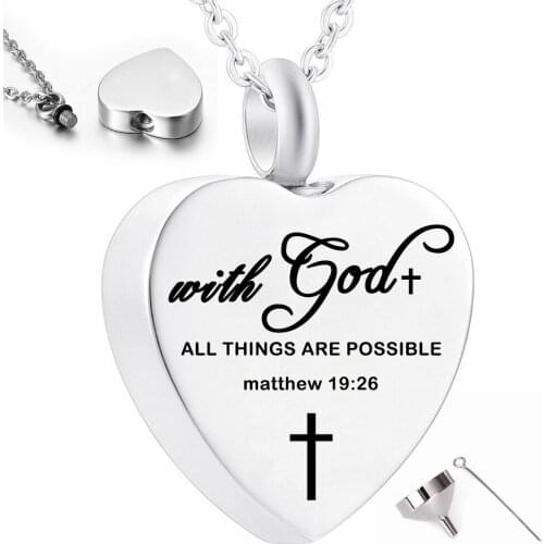 Urn Necklace Heart Charms - with God All Things are Possible Fit European Ashes Necklace Cremation Jewelry for Ashes