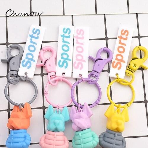 Classic French Punk Bulldog Keychain Men Car Key Ring Keychains for Women Bag Charm Trinket Popular Jewelry Gifts Wholesale