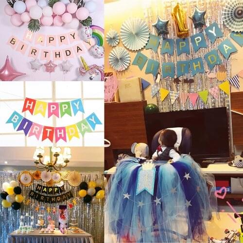 Happy Birthday Paper Bunting Banner Garland Glitter Kids Birthday Party Decoration Flag Photo Booth Hanging Baby Shower Backdrop