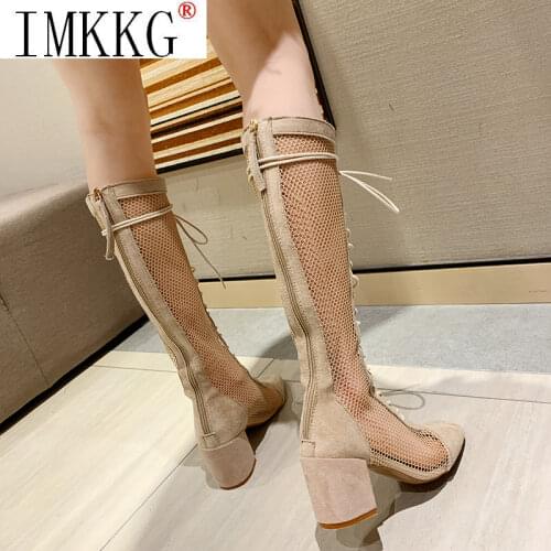 Boots Women 2021 Spring summer Autumn New Mesh Hollow Sexy Long Tube Fashion Wild Thick With Fashion Boots Tide