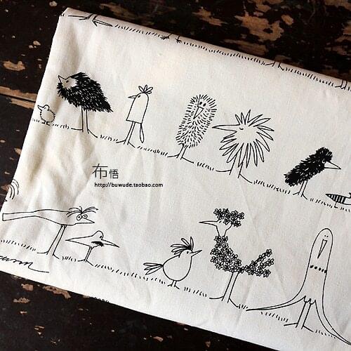 50cm*150cm/Piece,New Sketch Bird, High-Grade Cotton Linen Cloth, Clothing Tablecloth, Pillow Curtain Fabric, DIY Manual Material