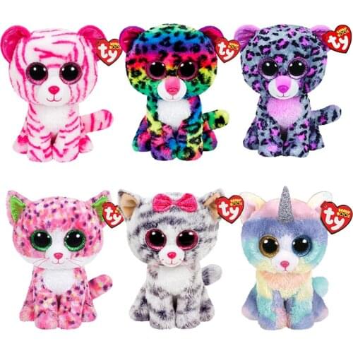 Ty Beanie Boos 6" 15 cm Big Eyes Stuffed Plush Animals Doll Spotted Cat Leopard Dog Collection Birthday Christmas Children Gift