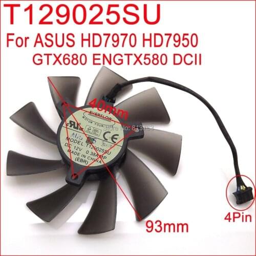 T129025SU 93mm 0.38AMP VGA Fan For ASUS HD7970 HD7950 GTX680 ENGTX580 DCII Graphics Card Fan Cooling Fan