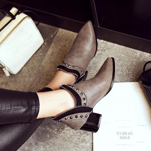 PQECFS big size 32-48 high quality spring & autumn fashion women rivet high heel square heel ankle riding boots 3 colors