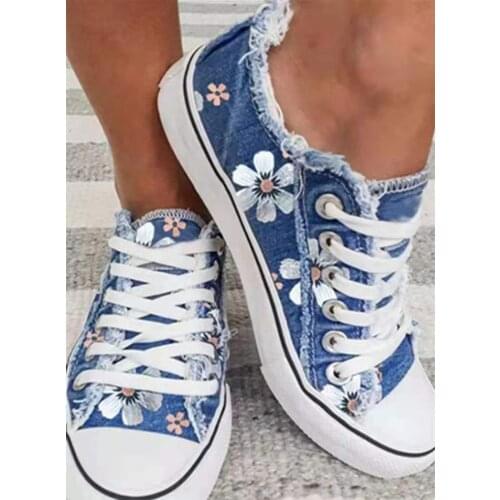 Floral Women Canvas Sneakers 2021 Autumn New Canvas Vulcanized Shoes Retro Ladies Denim Fabric Lace Up Casual Canvas Shoes