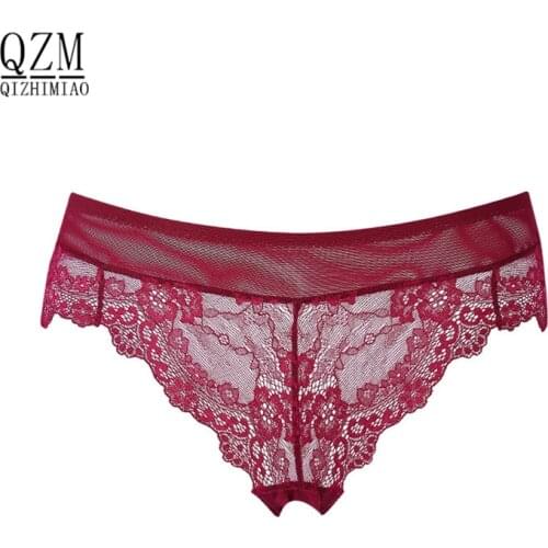 QIZHIMIAO sexy lace comfortable sexy lace incognito ladies underwear women breathable panty Hollow underwear panties 3 pieces