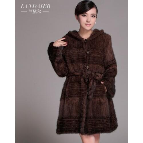 Autumn Winter Womens Genuine Natural Knitted Mink Fur Coat Lady Warm Overcoat Plus Size VF0208